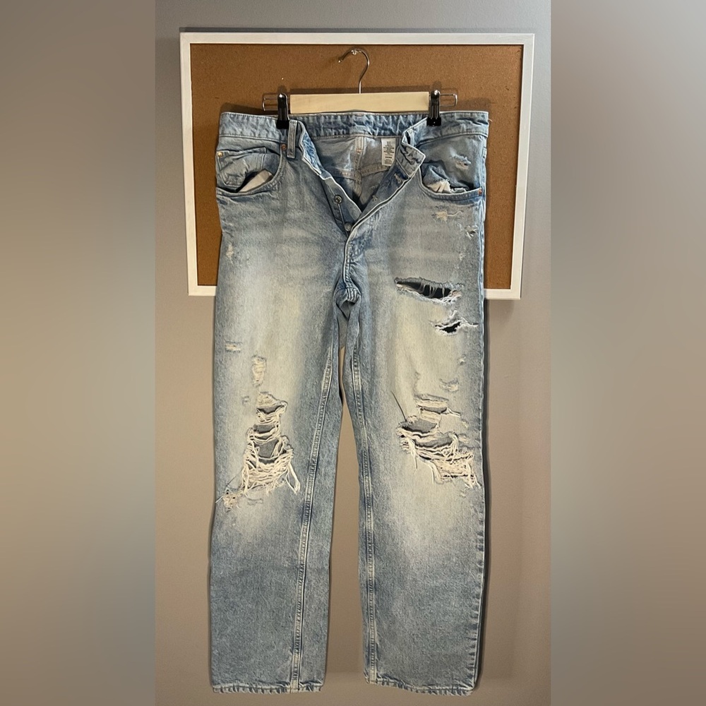 &Denim - Blue Ripped Boyfriend Jeans